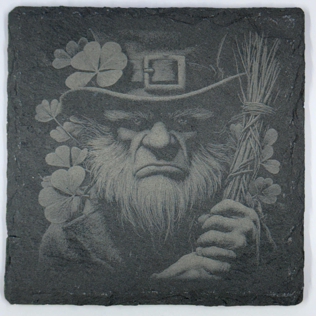 Mean Leprechaun Slate Coasters Set – Dark St. Patrick’s Day Decor – Gothic Irish Drink Coasters (4 Pack)