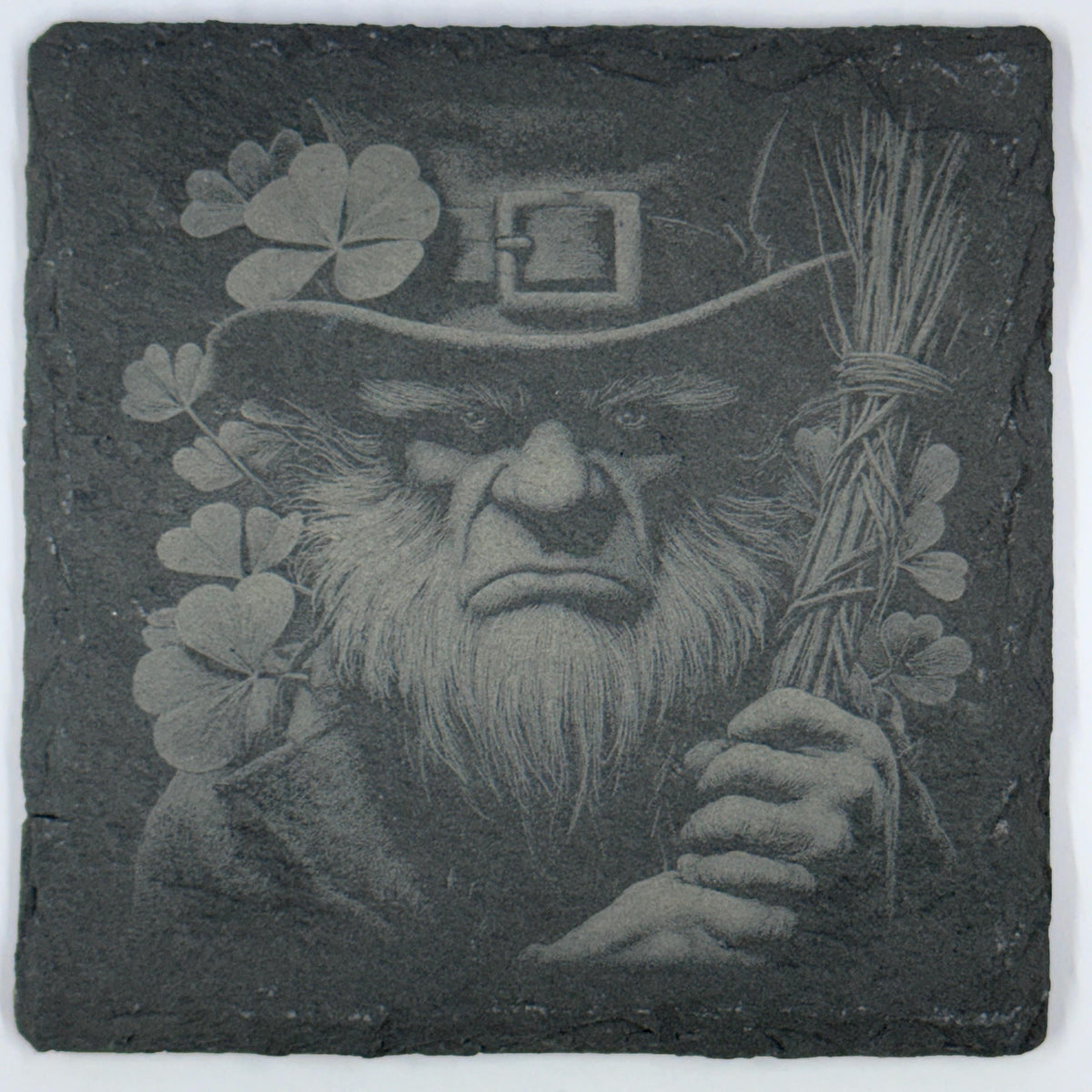 Mean Leprechaun Slate Coasters Set – Dark St. Patrick’s Day Decor – Gothic Irish Drink Coasters (4 Pack)