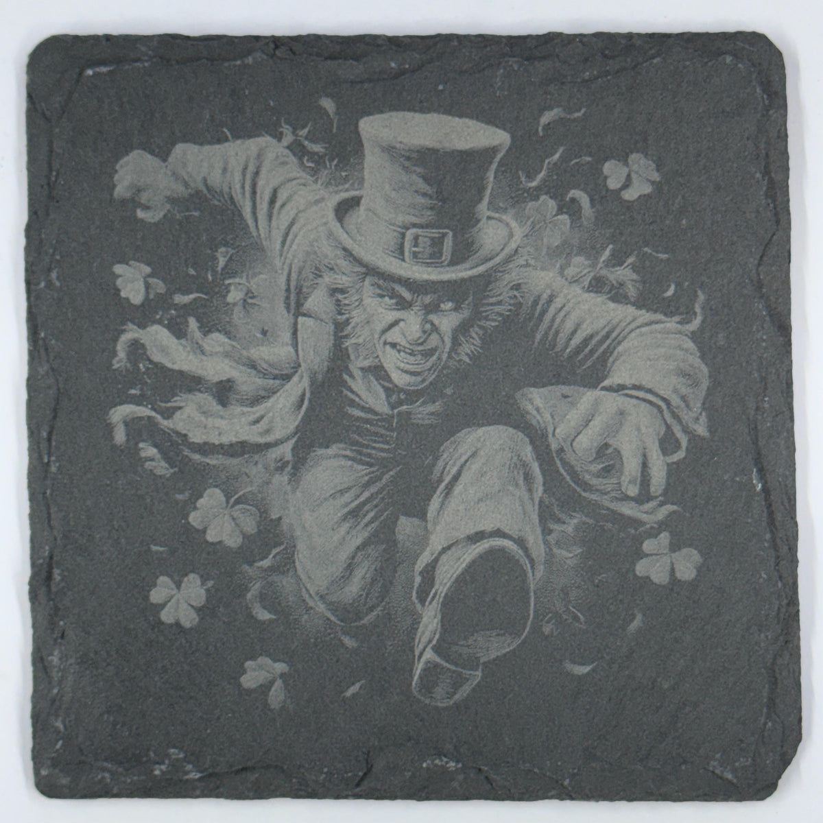 Mean Leprechaun Slate Coasters Set – Dark St. Patrick’s Day Decor – Gothic Irish Drink Coasters (4 Pack)