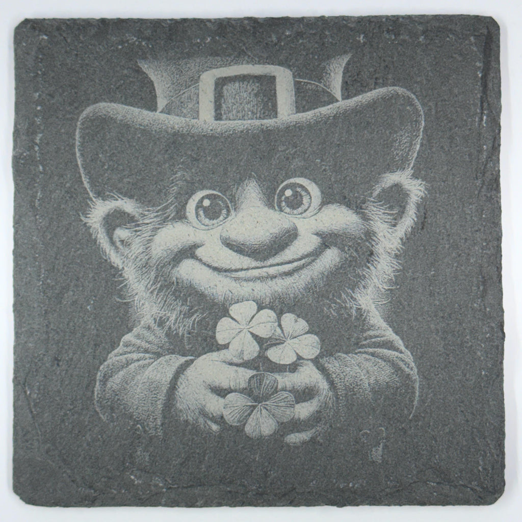 Happy Leprechaun Slate Coasters Set – Cute St. Patrick’s Day Decor – Irish Drink Coasters (4 Pack)