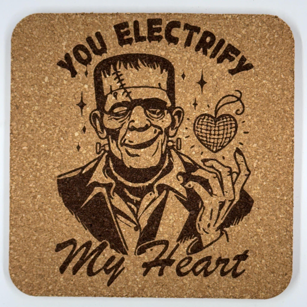 Funny Horror Valentine Coasters Set – Twisted Love Cork Coasters – Dark Valentine’s Day Decor (4 Pack)