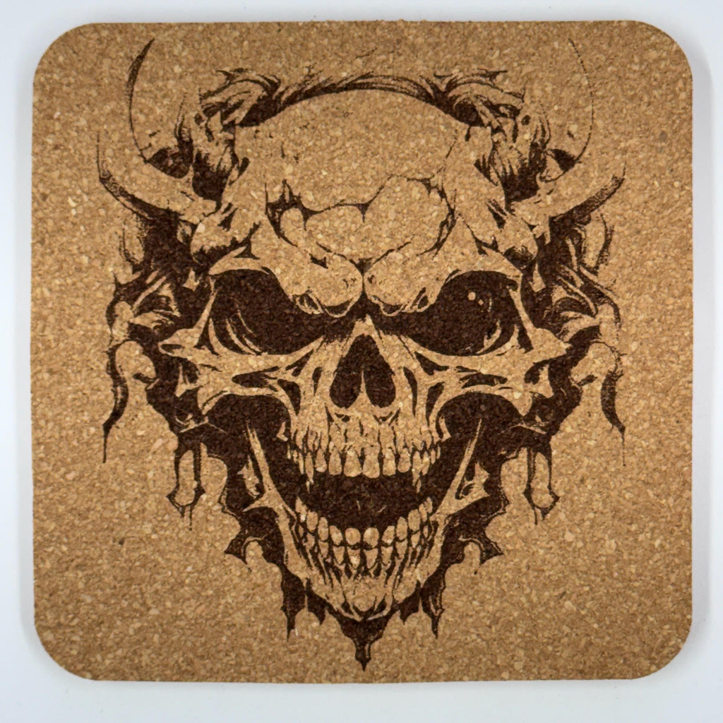 Skull Cork Coasters Set – Gothic Skull Art Drink Coasters – Dark Horror Home Decor (4 Pack)