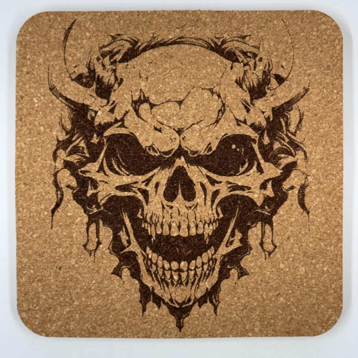 Skull Cork Coasters Set – Gothic Skull Art Drink Coasters – Dark Horror Home Decor (4 Pack)