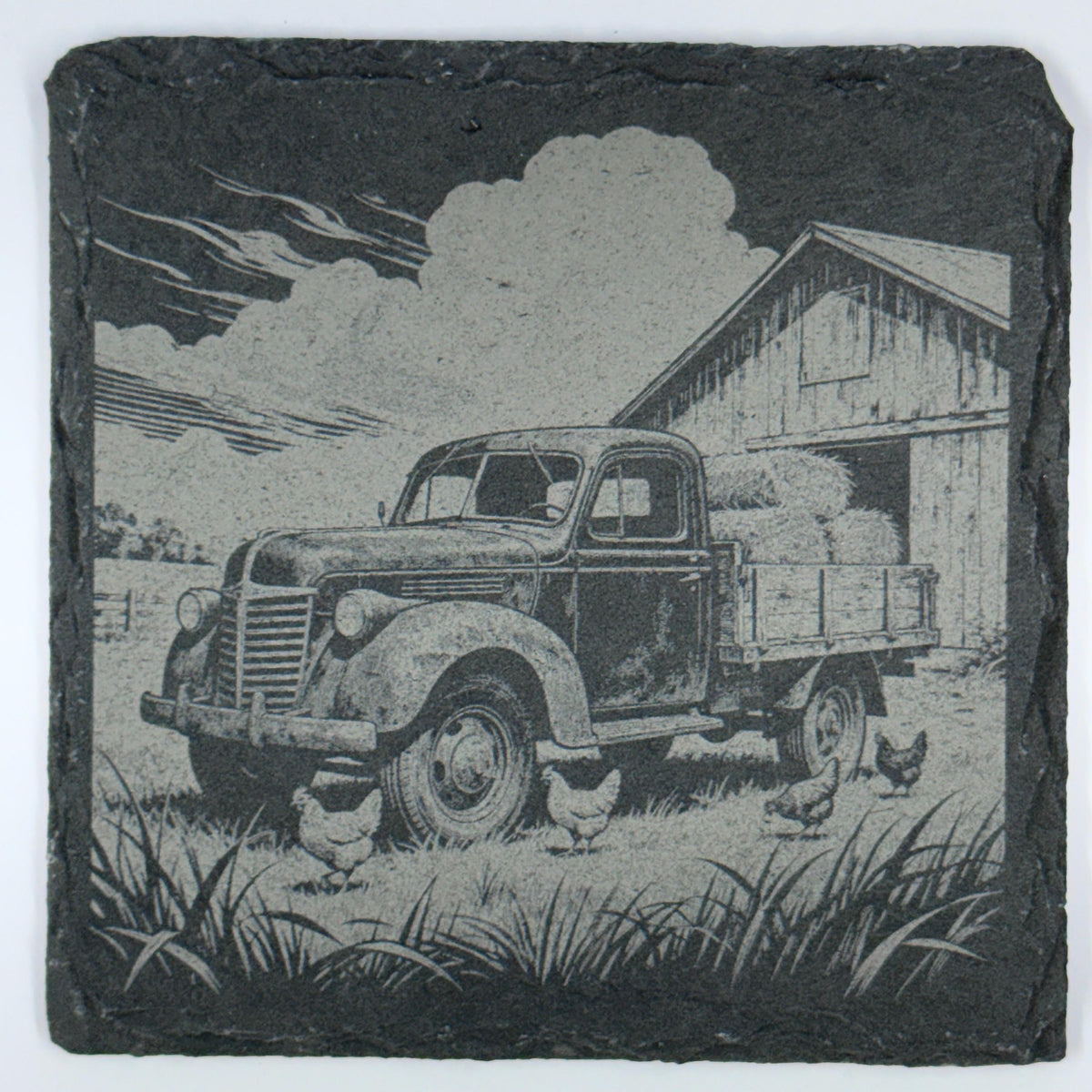 Vintage Pickup Truck Slate Coasters Set – Rustic Farm Truck Decor – Country Drink Coasters (4 Pack)