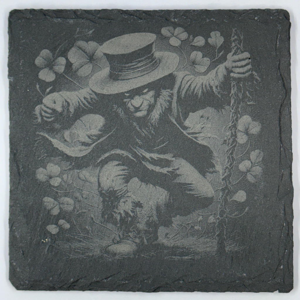 Mean Leprechaun Slate Coasters Set – Dark St. Patrick’s Day Decor – Gothic Irish Drink Coasters (4 Pack)