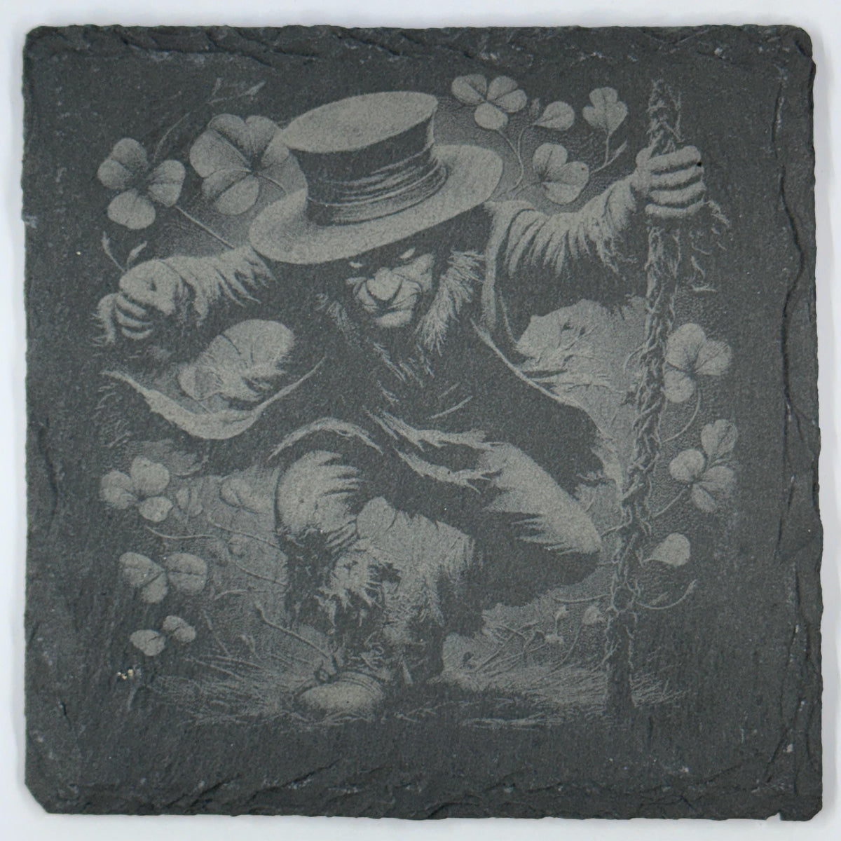 Mean Leprechaun Slate Coasters Set – Dark St. Patrick’s Day Decor – Gothic Irish Drink Coasters (4 Pack)