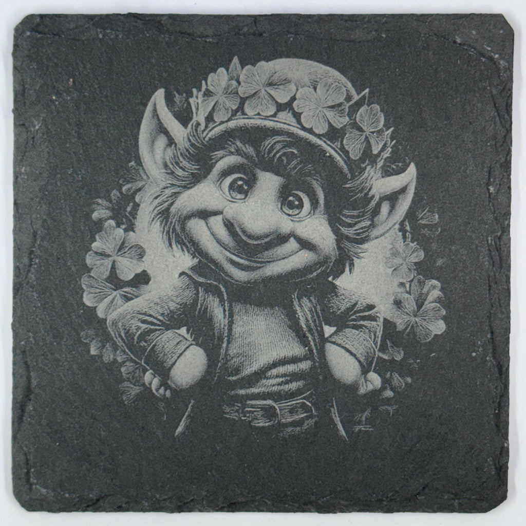 Happy Leprechaun Slate Coasters Set – Cute St. Patrick’s Day Decor – Irish Drink Coasters (4 Pack)