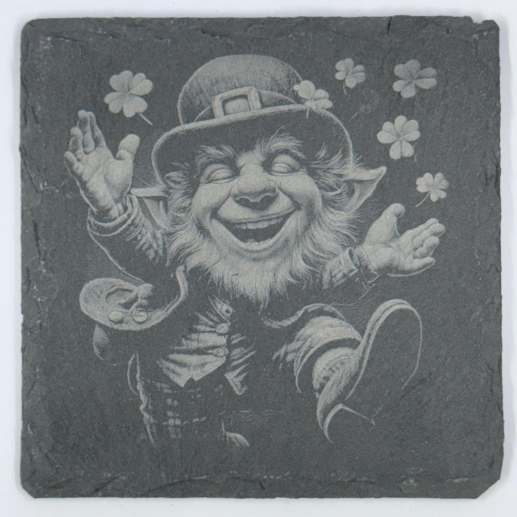 Happy Leprechaun Slate Coasters Set – Cute St. Patrick’s Day Decor – Irish Drink Coasters (4 Pack)