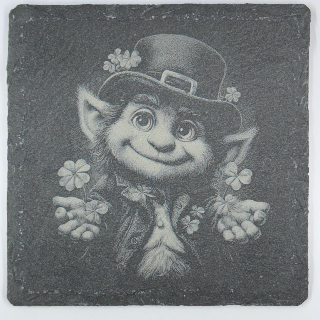 Happy Leprechaun Slate Coasters Set – Cute St. Patrick’s Day Decor – Irish Drink Coasters (4 Pack)