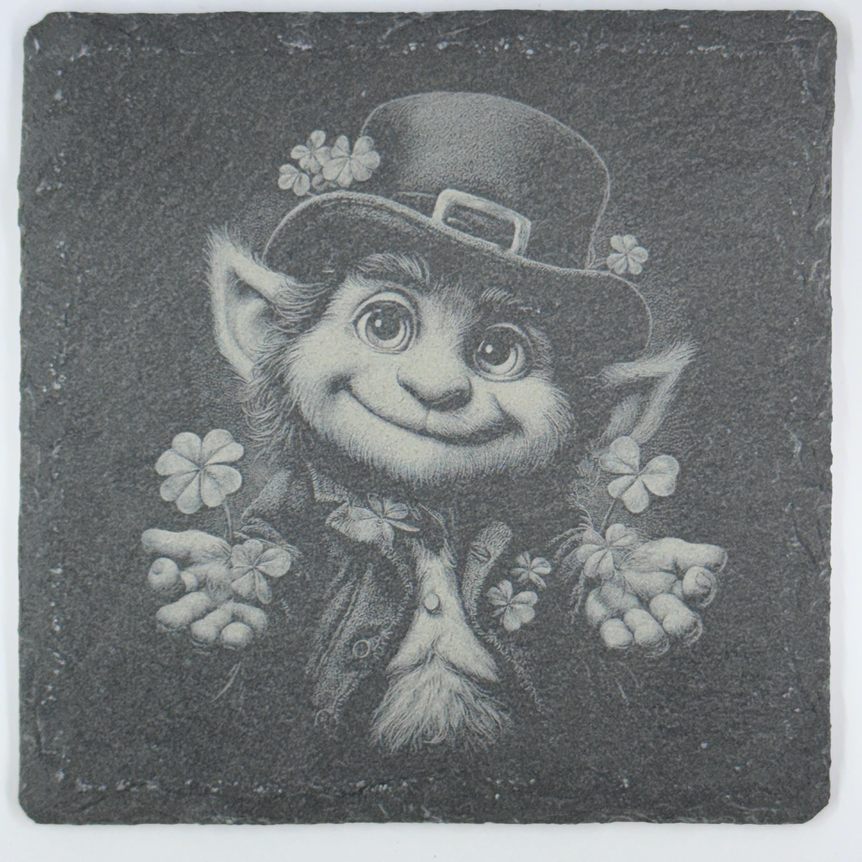 Happy Leprechaun Slate Coasters Set – Cute St. Patrick’s Day Decor – Irish Drink Coasters (4 Pack)