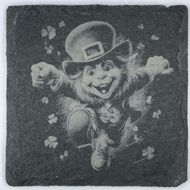 Happy Leprechaun Slate Coasters Set – St. Patrick’s Day Decor – Cute Irish Drink Coasters (4 Pack)