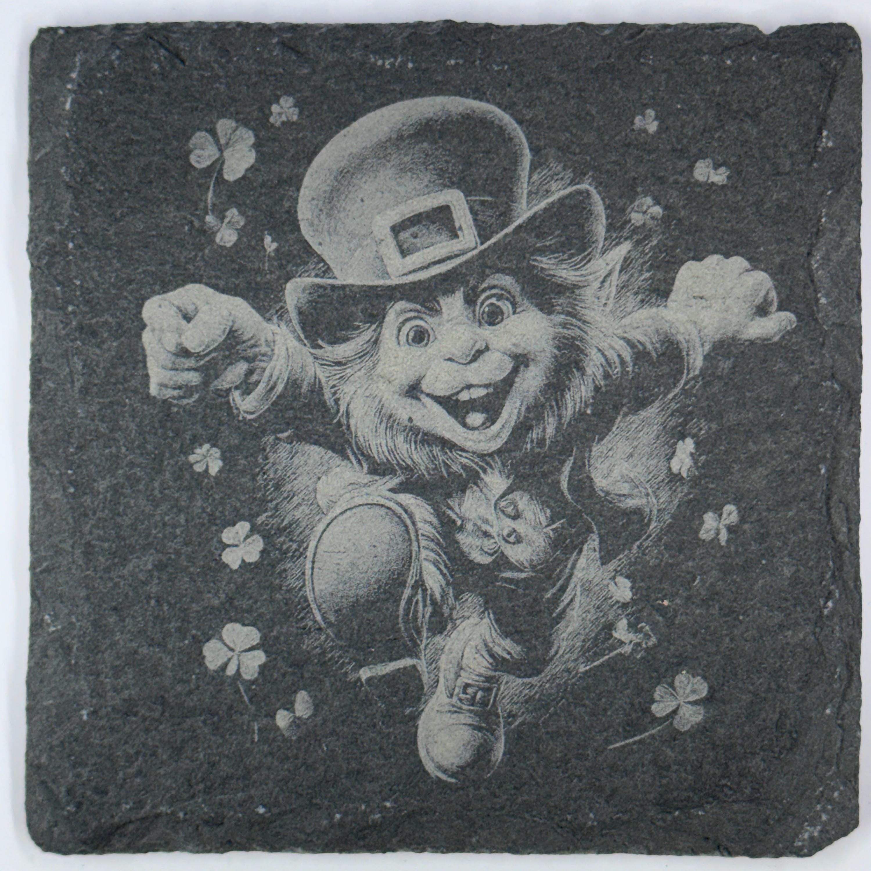 Happy Leprechaun Slate Coasters Set – St. Patrick’s Day Decor – Cute Irish Drink Coasters (4 Pack)