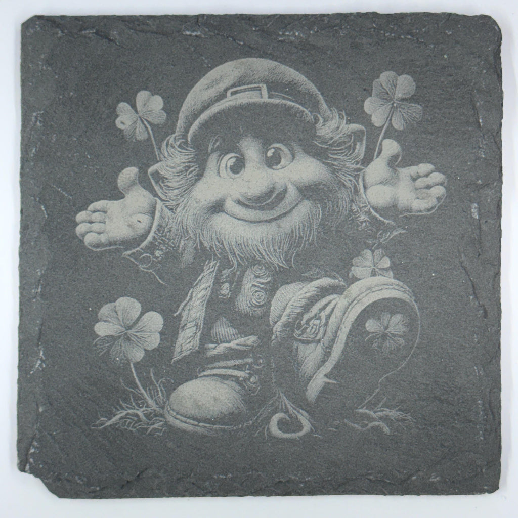 Happy Leprechaun Slate Coasters Set – St. Patrick’s Day Decor – Cute Irish Drink Coasters (4 Pack)