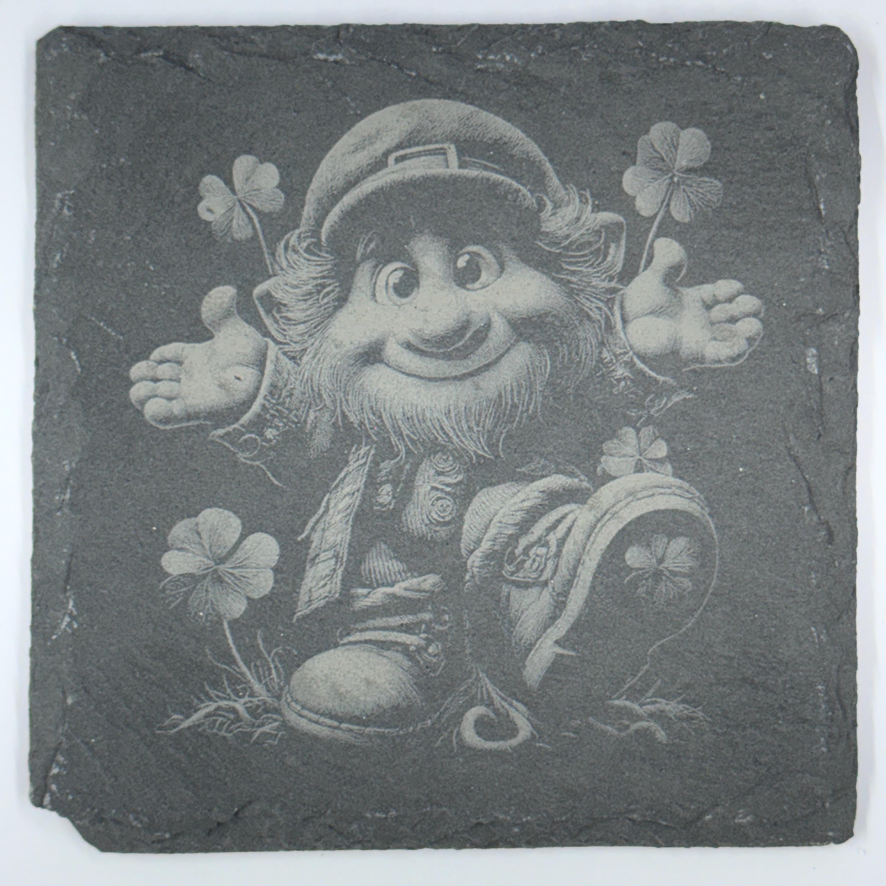 Happy Leprechaun Slate Coasters Set – St. Patrick’s Day Decor – Cute Irish Drink Coasters (4 Pack)