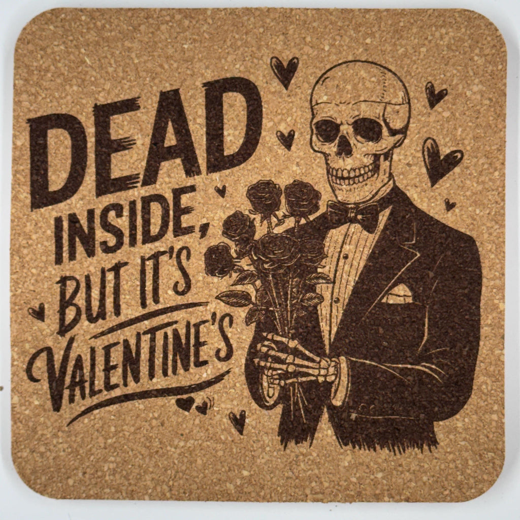 Funny Horror Valentine Coasters Set – Twisted Love Cork Coasters – Dark Valentine’s Day Decor (4 Pack)