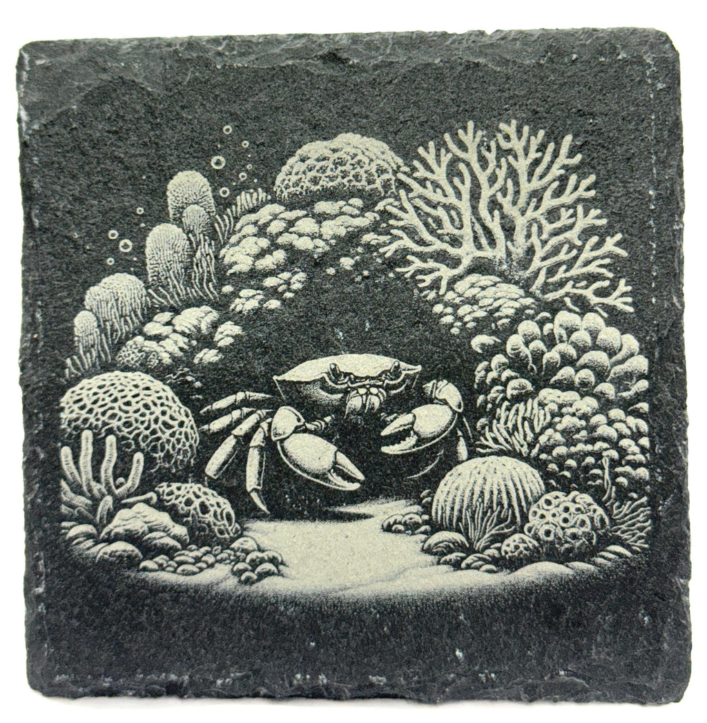 Deep Sea Wonders Slate Coaster Set – Ocean Reef Marine Art (Set of 4)