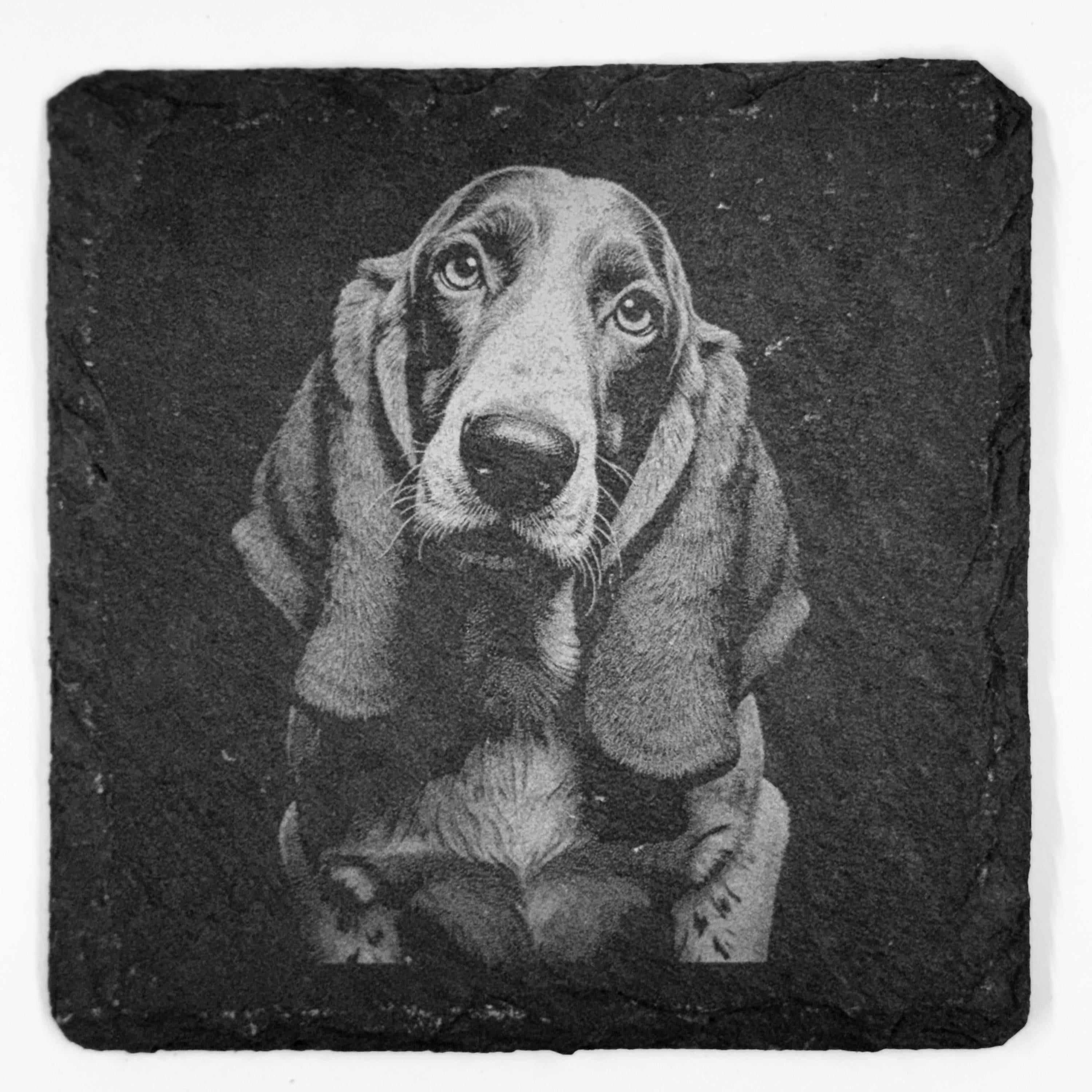 Basset Hound Slate Coaster Set – Sad Eyes Dog Art Coasters (Set of 4)