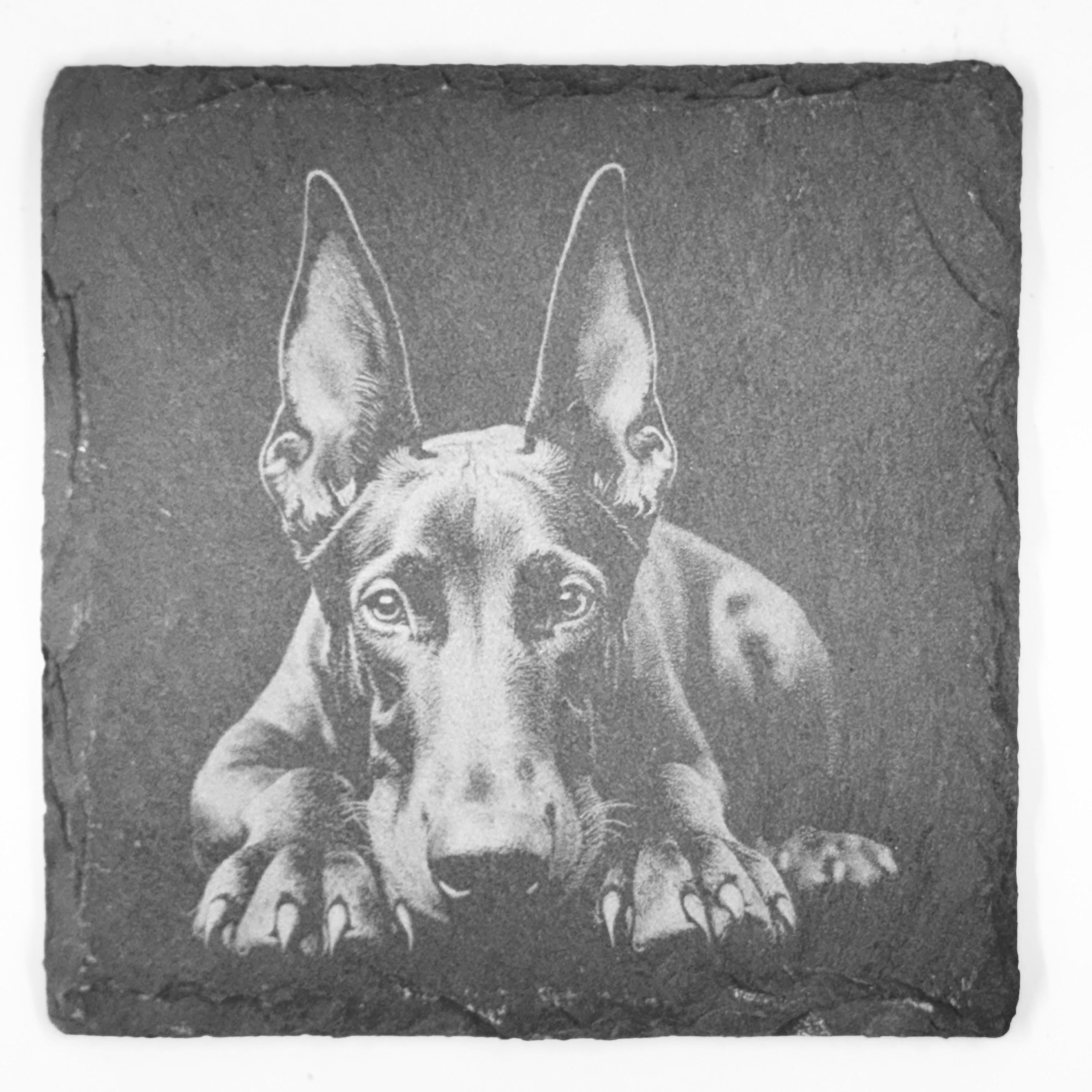 Doberman Slate Coaster Set – Sleek Guardian Dog Art (Set of 4)