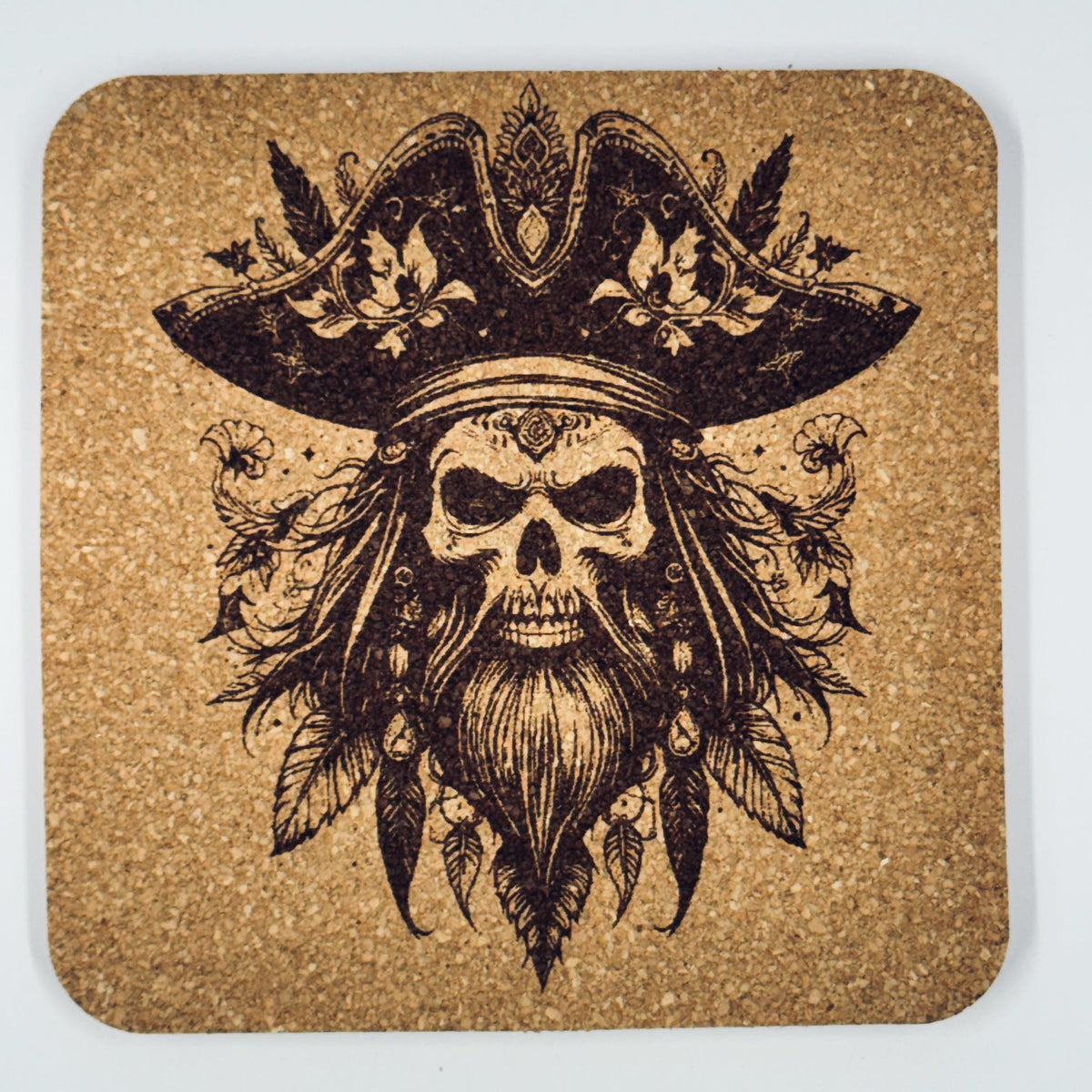 Pirate Skull Cork Coasters – Vintage Engraved Buccaneer Bar Decor