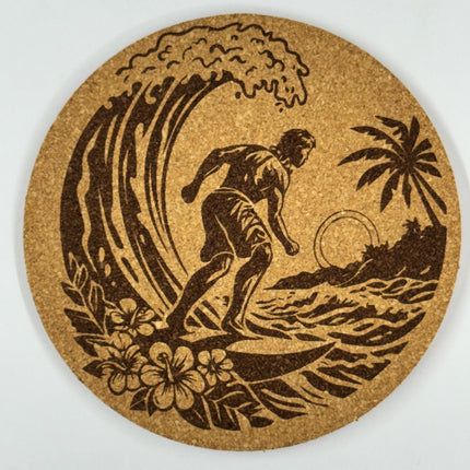 Hawaiian Surf Cork Coasters – Tropical Island Hula & Wave Set