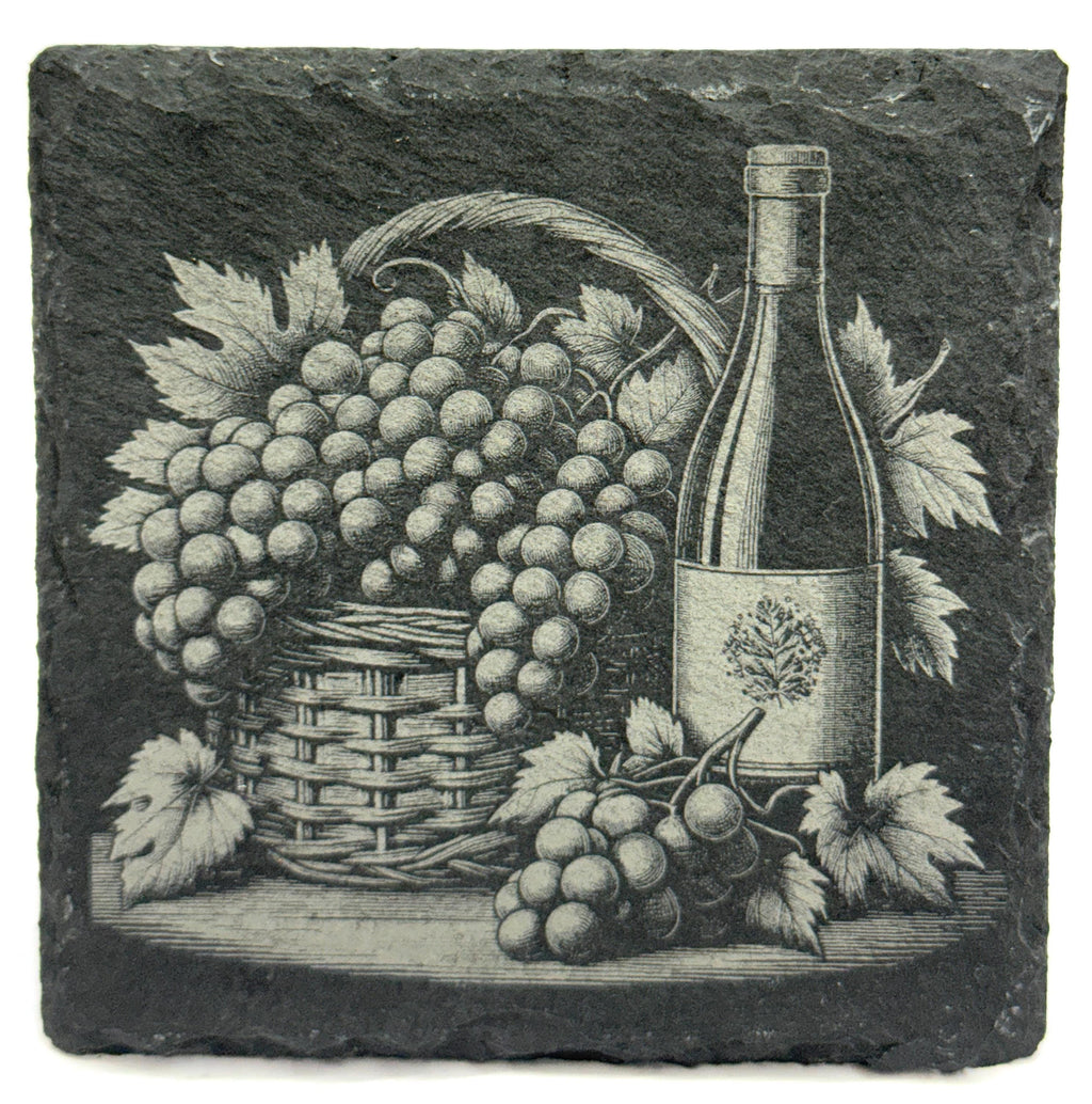Wine & Grapes Slate Coasters – Rustic Vineyard Bottle Set