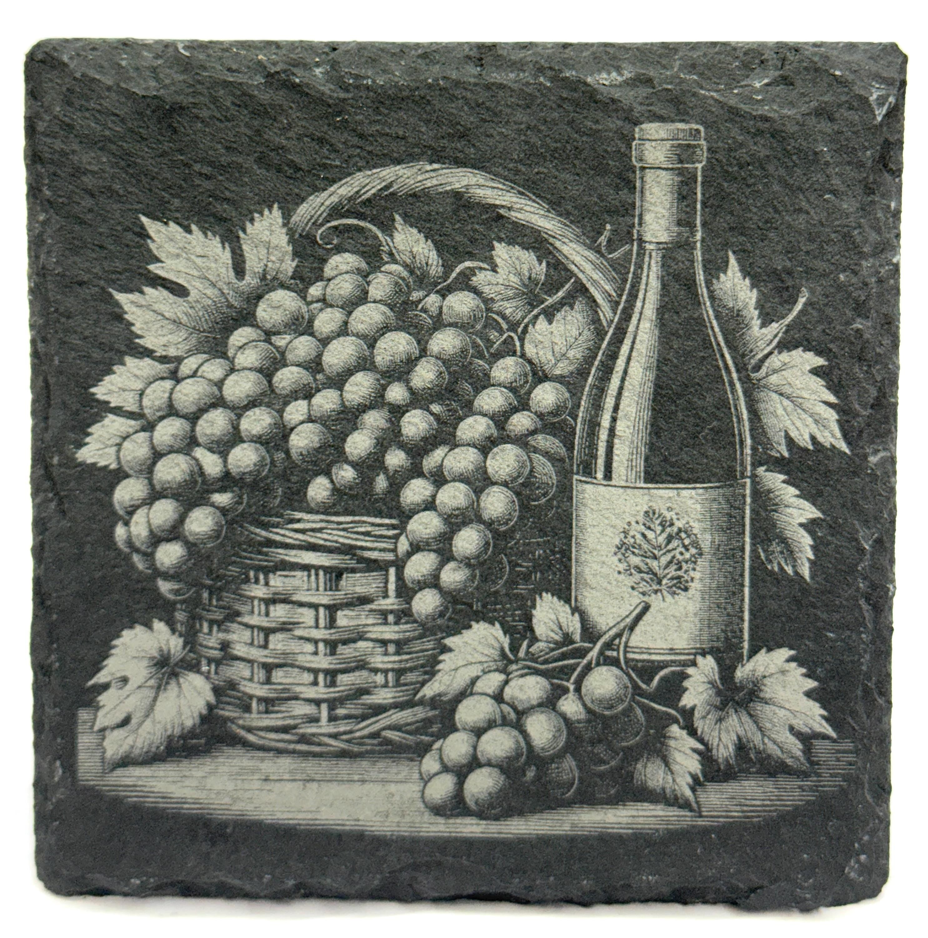 Wine & Grapes Slate Coasters – Rustic Vineyard Bottle Set