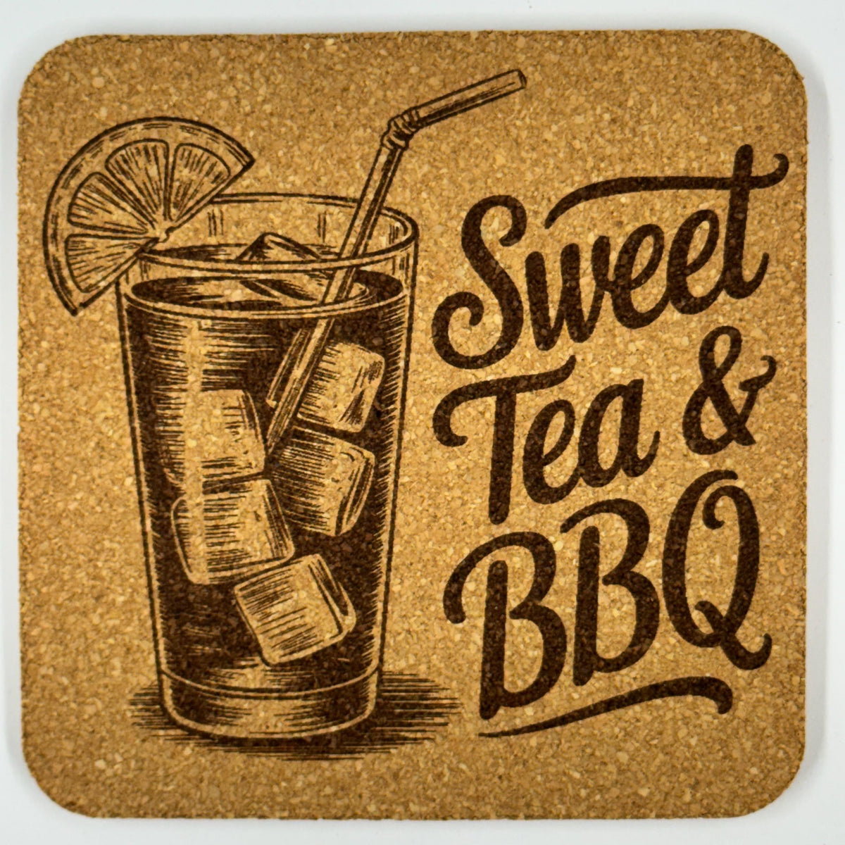 Funny BBQ Laser Engraved Cork Coasters – Grill Master & Sweet Tea Set