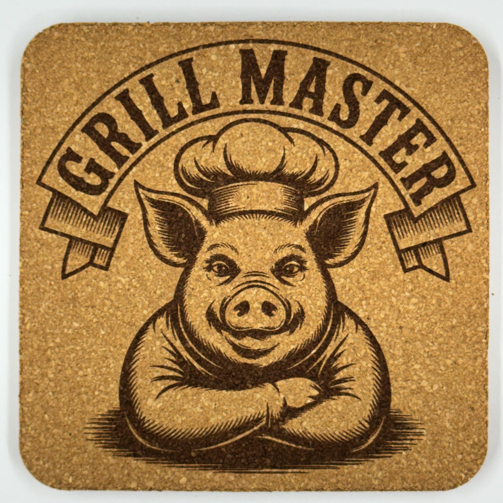 Funny BBQ Laser Engraved Cork Coasters – Grill Master & Sweet Tea Set