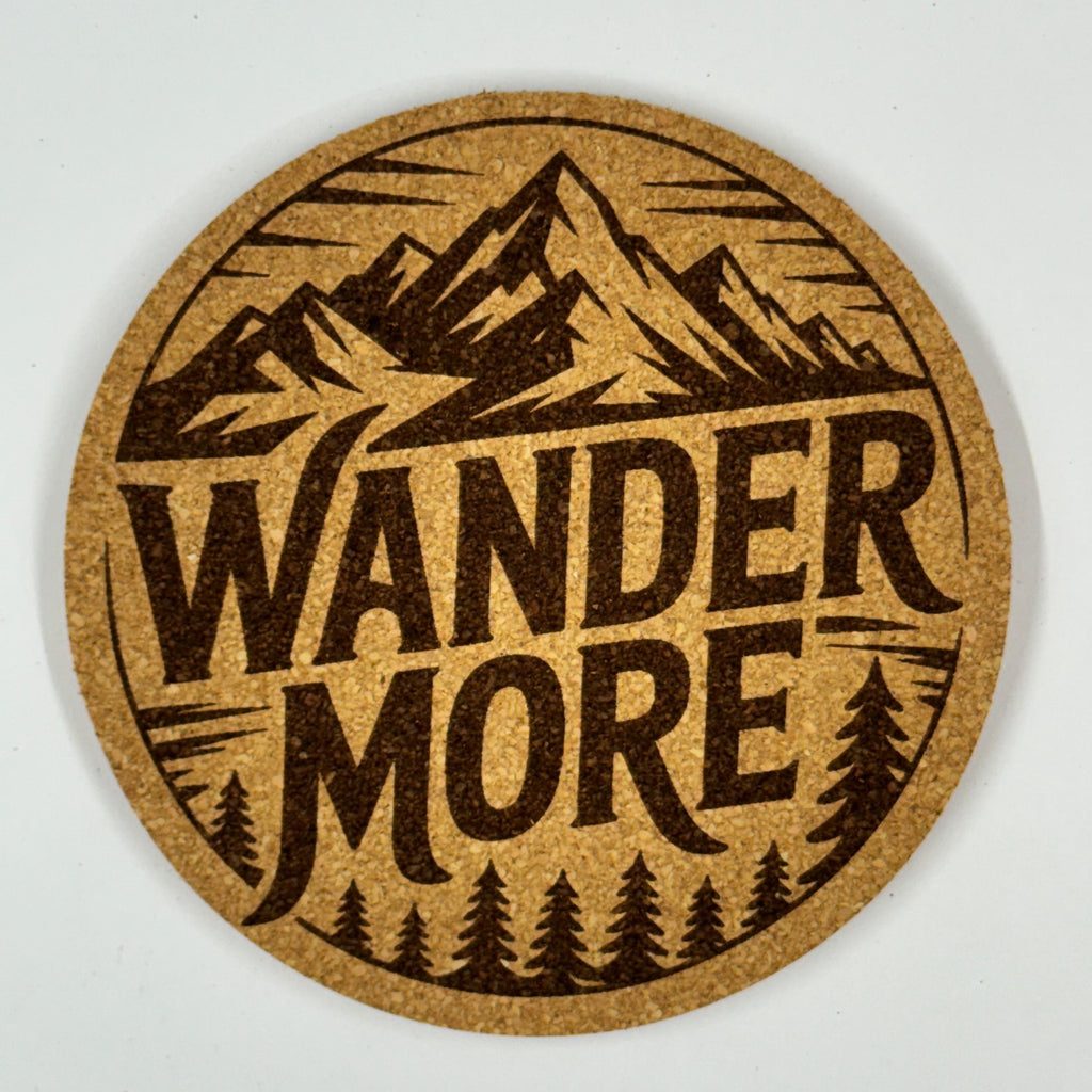 Adventure Mountain Cork Coasters – Wander More Wilderness Set of 4