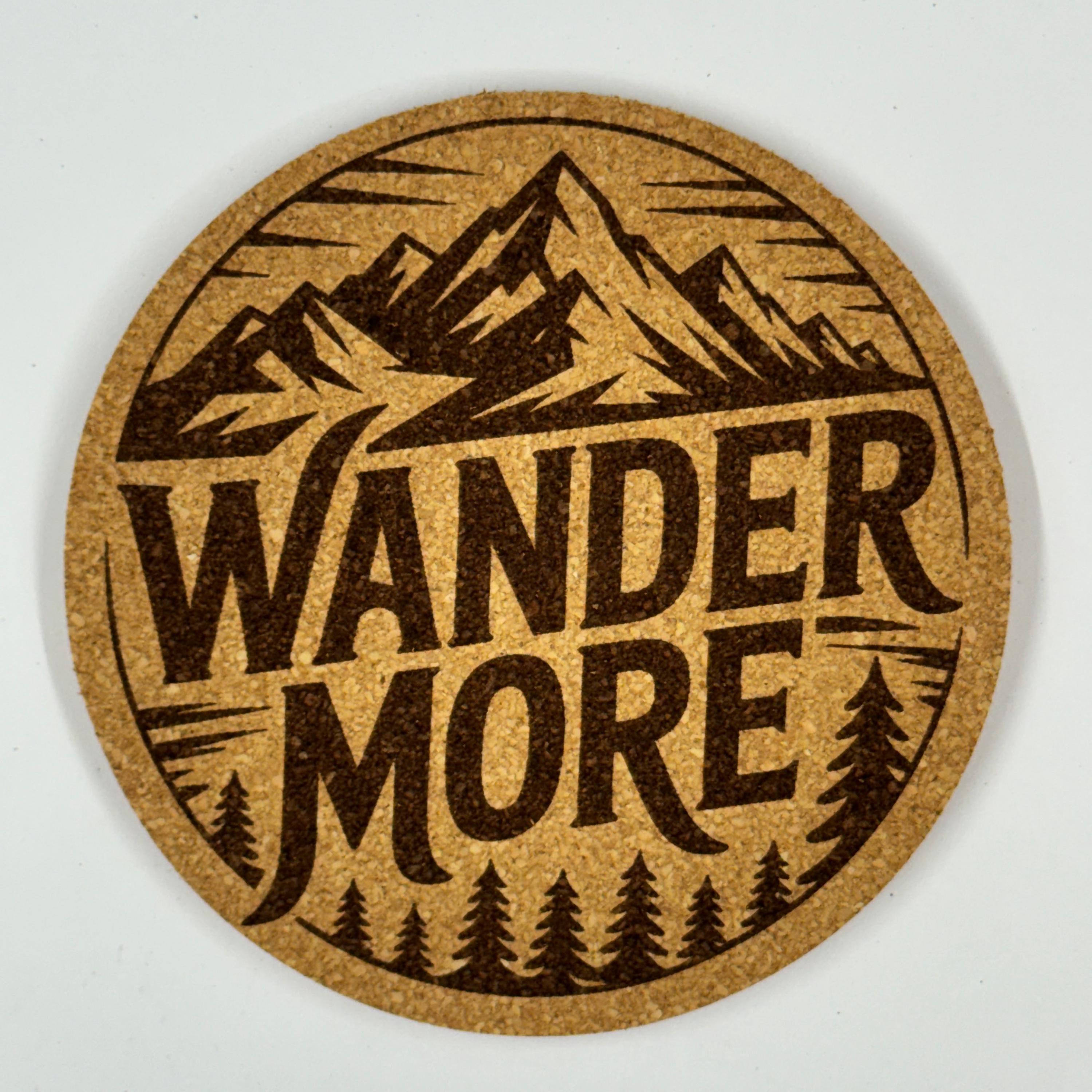 Adventure Mountain Cork Coasters – Wander More Wilderness Set of 4