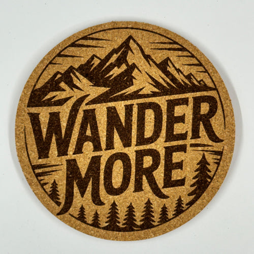 Adventure Mountain Cork Coasters – Wander More Wilderness Set of 4