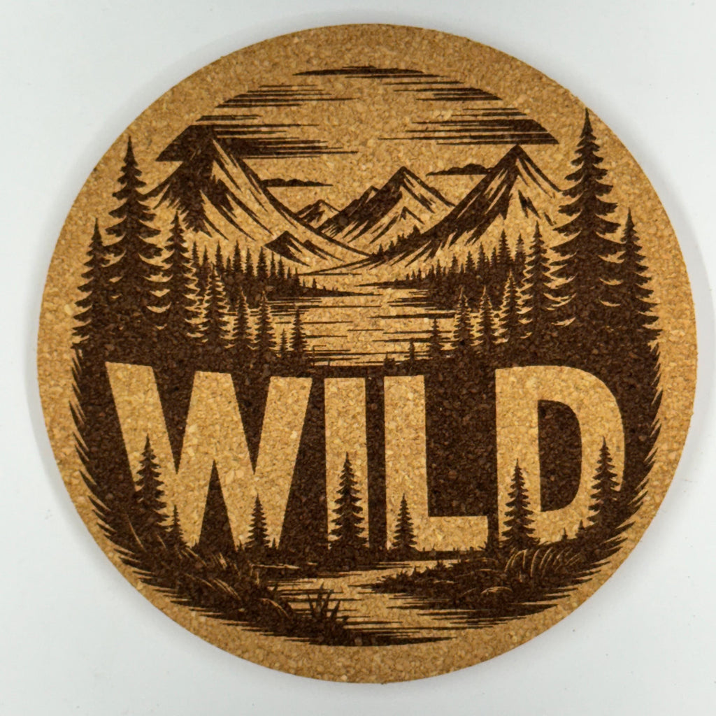 Adventure Mountain Cork Coasters – Wander More Wilderness Set of 4