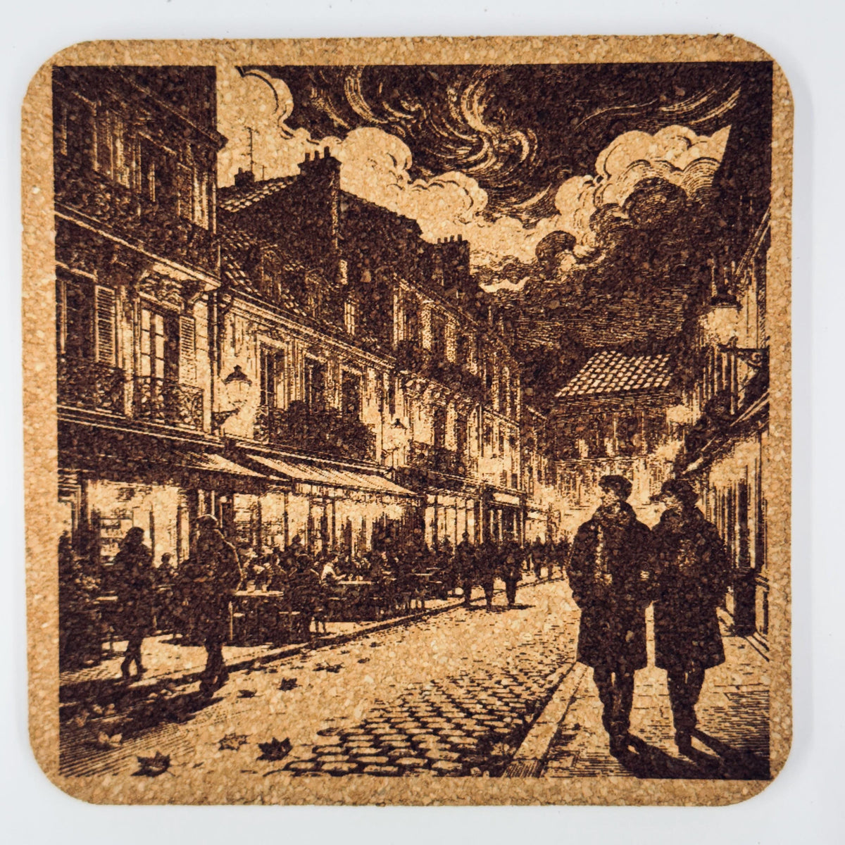 Romantic European Street Cork Coaster Set – Paris Night Scene Decor