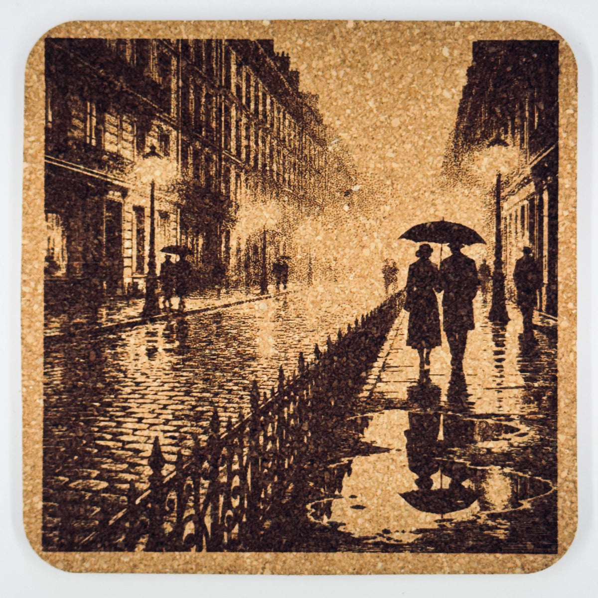 Romantic European Street Cork Coaster Set – Paris Night Scene Decor