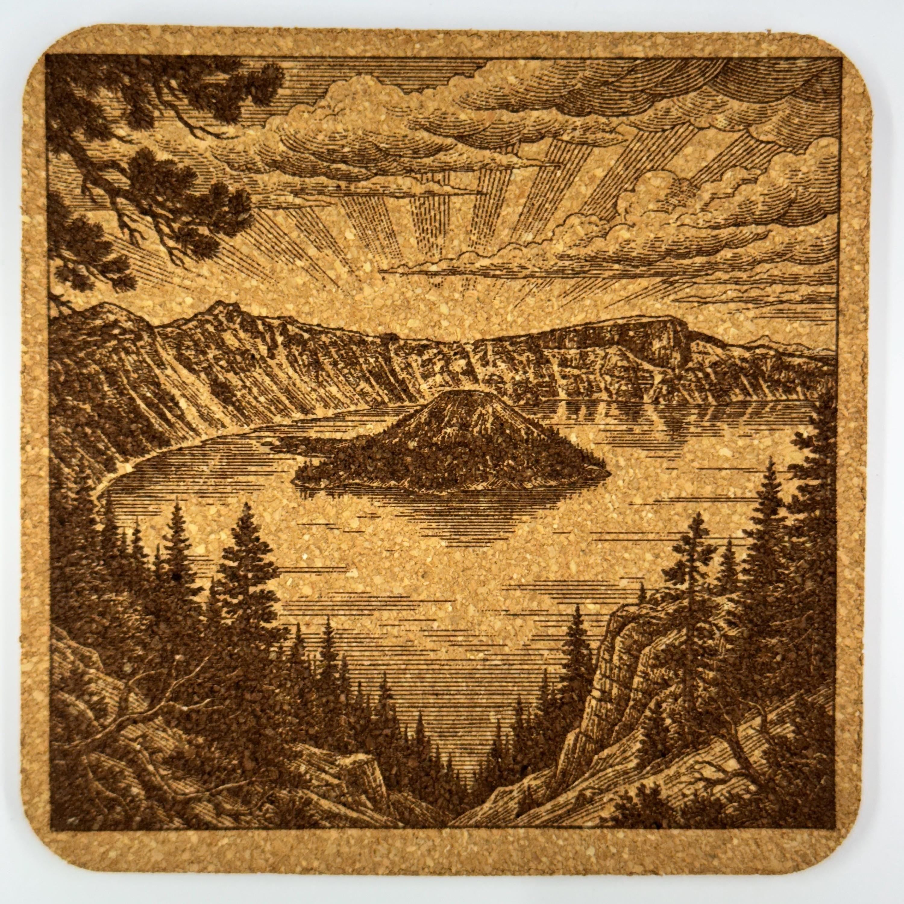 Oregon Pacific Northwest Cork Coaster Set – Mt Hood, Crater Lake, Multnomah Falls, Cannon Beach