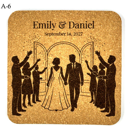 Personalized Wedding Coasters – Custom Names & Date – Reception Favors for Guests – Modern Wedding Gift