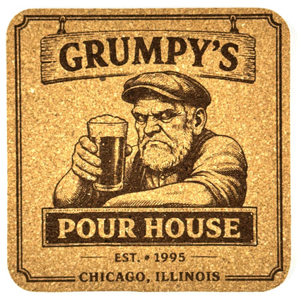 Custom Engraved Square Cork Coasters – Logo, Wedding, Bar & Event Designs