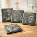 Engraved Jesus Slate Coasters: Christian Home Decor, Set of 4