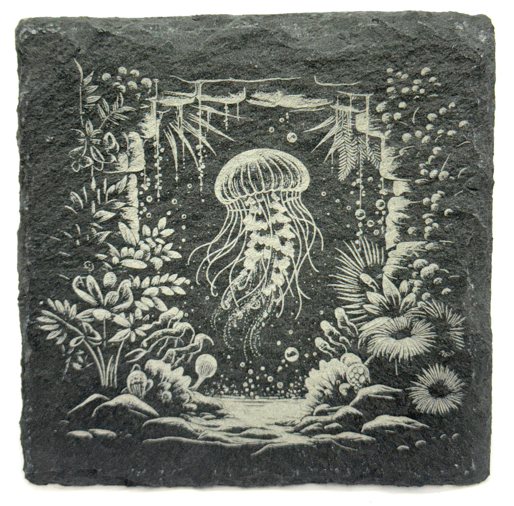 Deep Sea Wonders Slate Coaster Set – Ocean Reef Marine Art (Set of 4)
