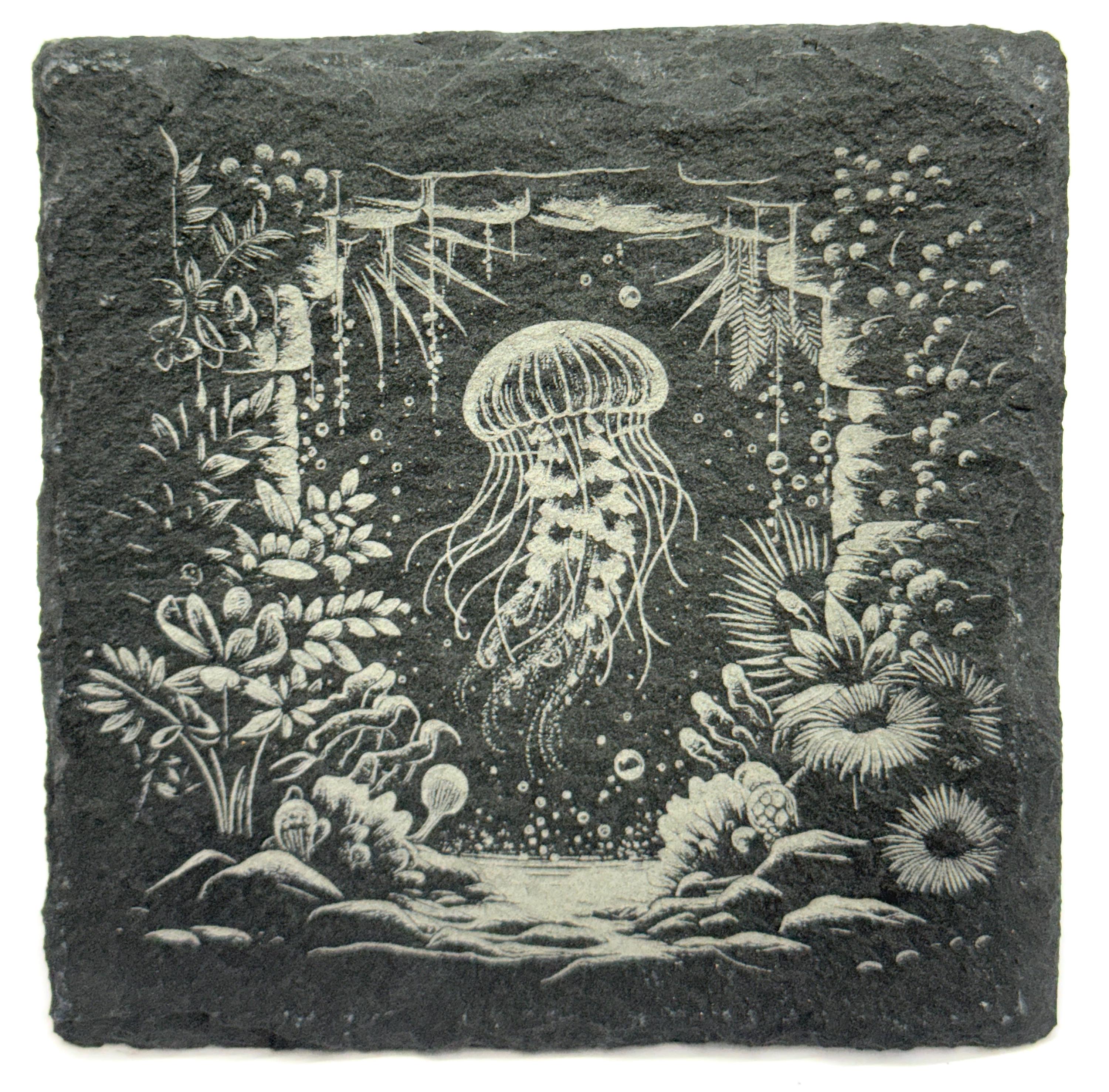 Deep Sea Wonders Slate Coaster Set – Ocean Reef Marine Art (Set of 4)