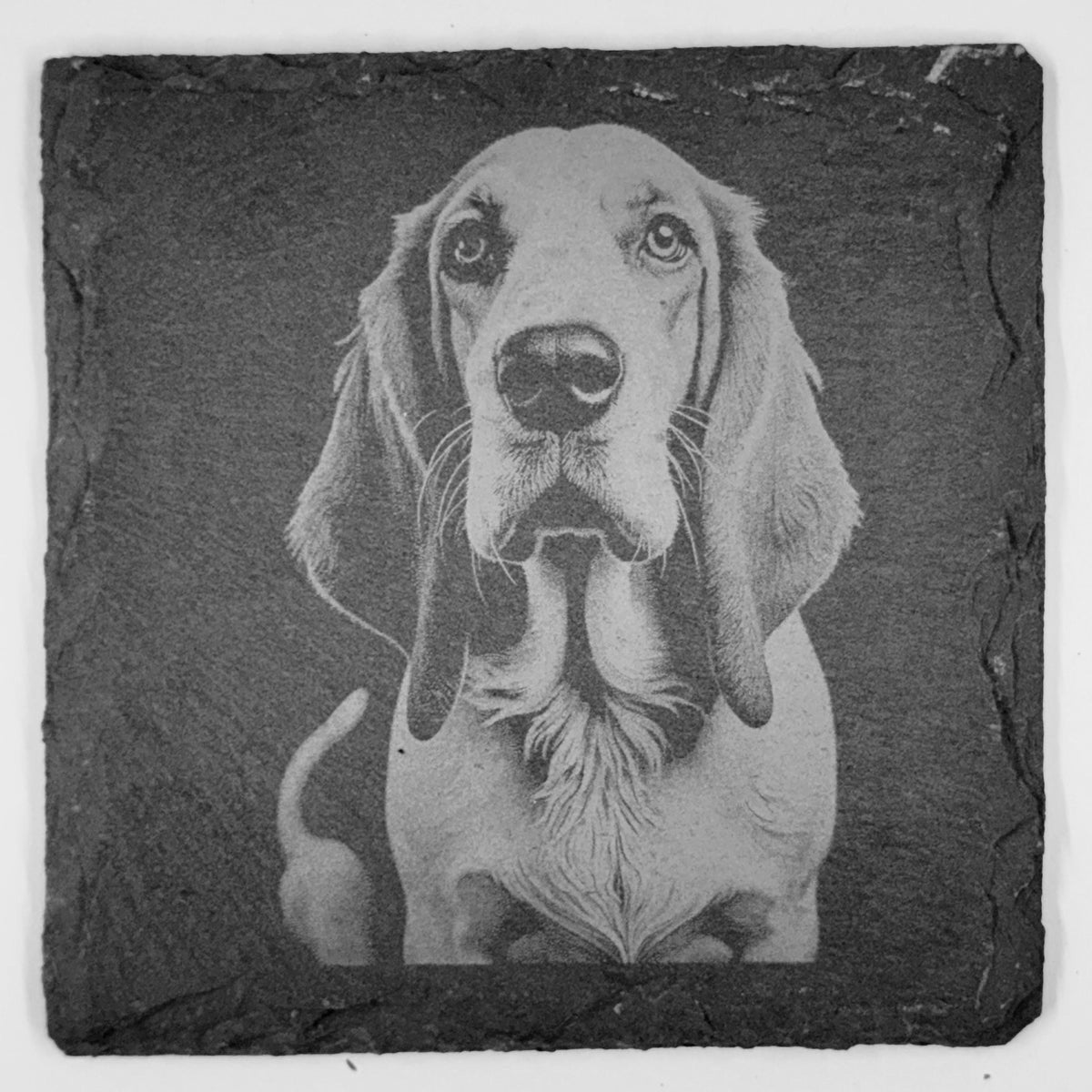 Basset Hound Slate Coaster Set – Sad Eyes Dog Art Coasters (Set of 4)