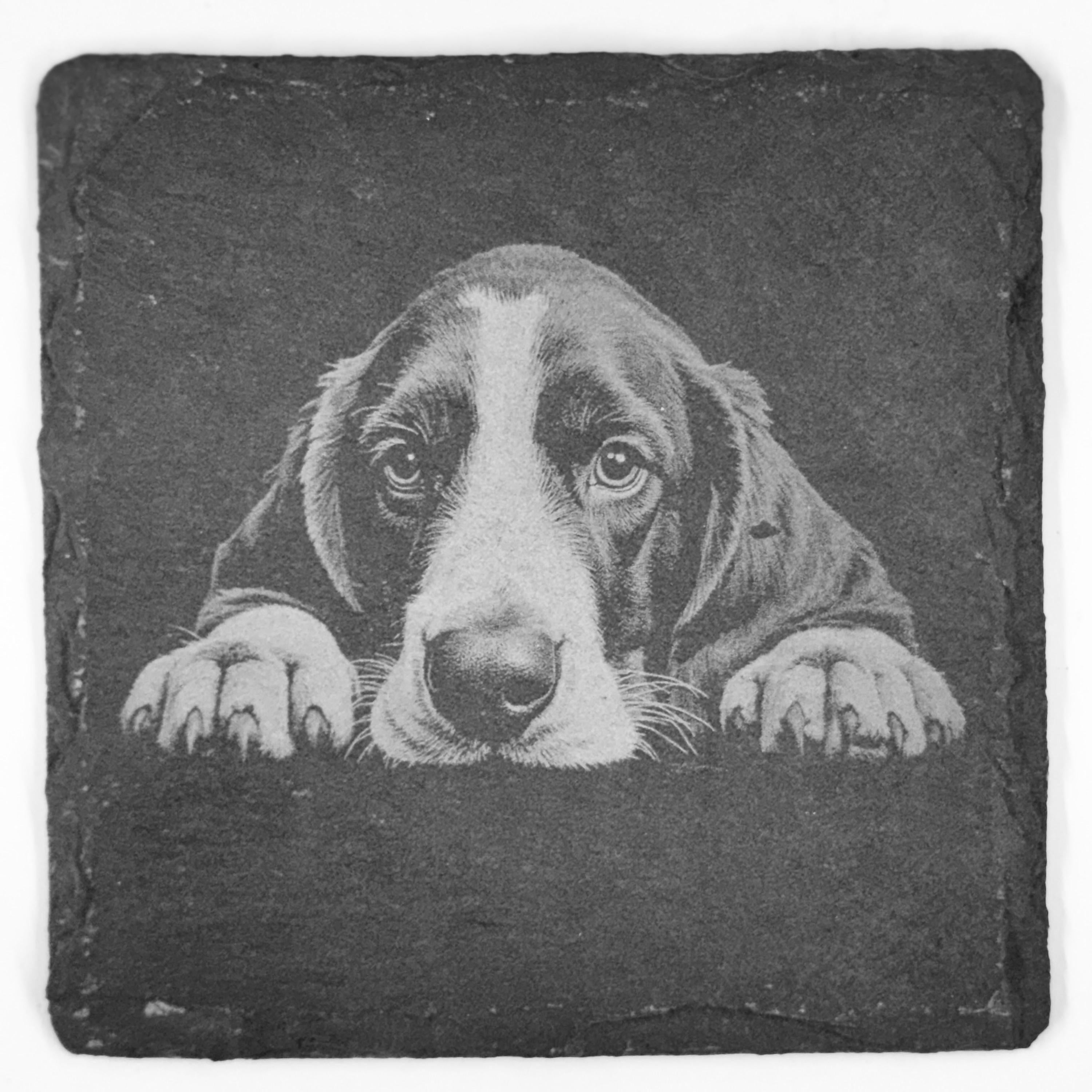 Basset Hound Slate Coaster Set – Sad Eyes Dog Art Coasters (Set of 4)