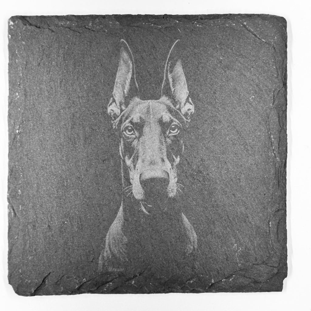 Doberman Slate Coaster Set – Sleek Guardian Dog Art (Set of 4)