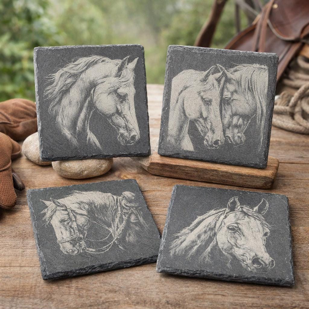 Horse Portrait Slate Coaster Set of 4 – Equestrian Art Collection