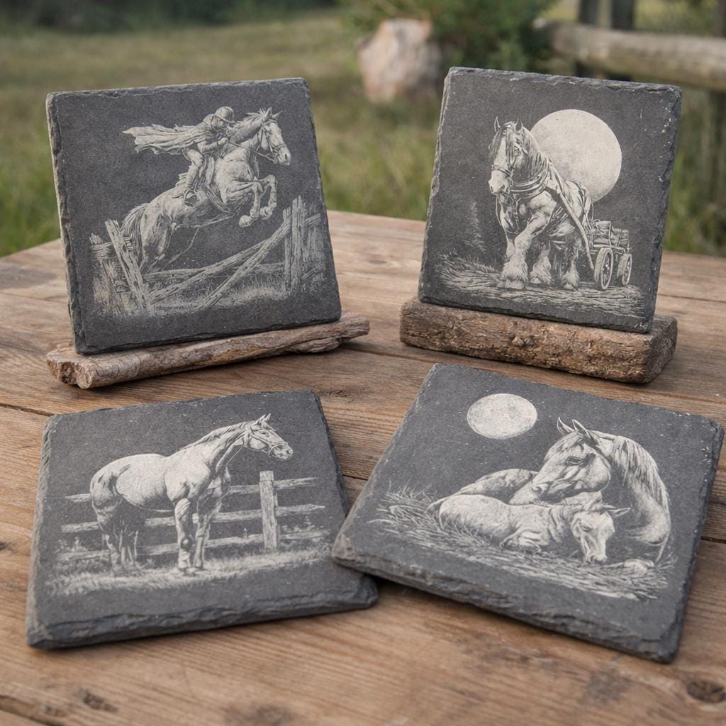 Western Horse Slate Coaster Set of 4 – Ranch Life Collection