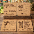 Cocktail Recipe Drink Coasters: Laser Engraved Cork Set of 4