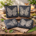Butterfly Garden Decor, Nature Lover Gift, Set of 4 Laser Engraved Slate Coasters