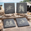 Penguin Antarctic Wildlife, Polar Home Decor, Set of 4 Laser Engraved Slate Coasters