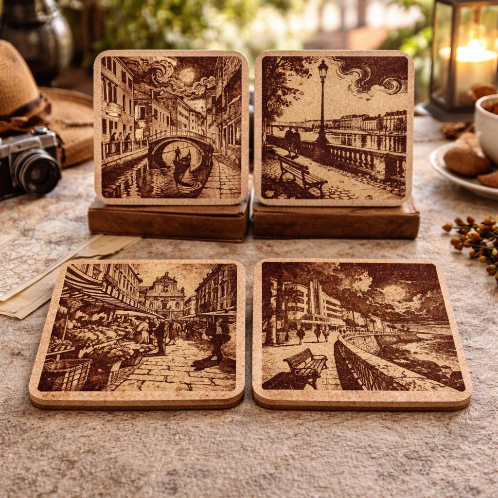 European River & Seaside Cork Coaster Set – Old World Travel Decor