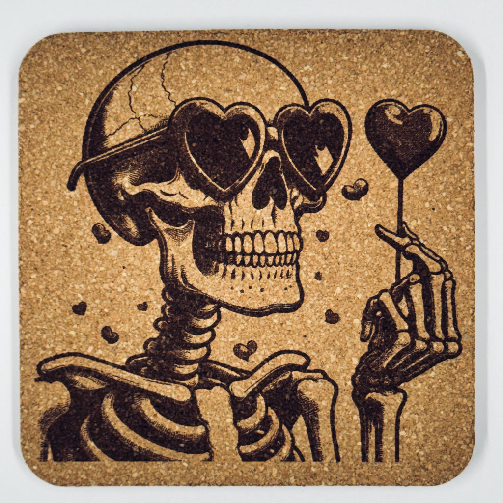 Rock & Roll Skeleton Cork Coasters – Gothic, Valentine and Irish Pub Set